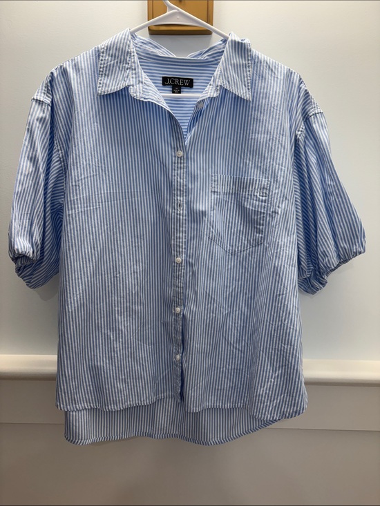 J. Crew Tops - J. Crew Light Blue and White Vertical-Stripe Button Down Shirt Size 14